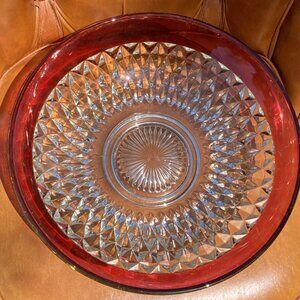 Vintage Indiana Glass Diamond Point Ruby Red Bowl 13.5''